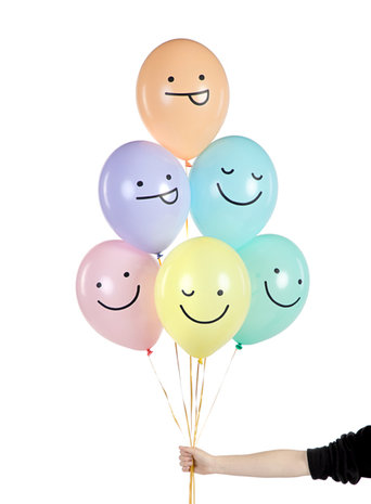 Smiley Pastel ballonnen mix, 5 stuks