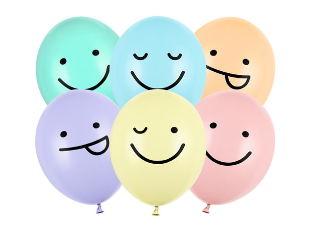 Smiley Pastel ballonnen mix, 5 stuks