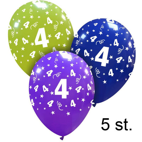 4 jaar helium ballonnen, 5 stuks, 30 cm