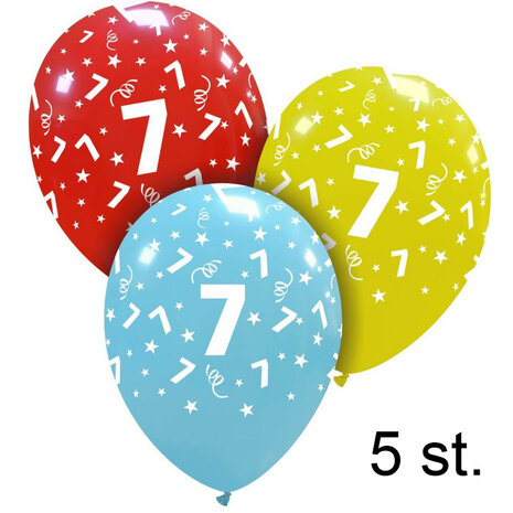 7 jaar helium ballonnen, 5 stuks, 30 cm
