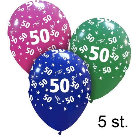50 jaar helium ballonnen, 5 stuks, 30 cm