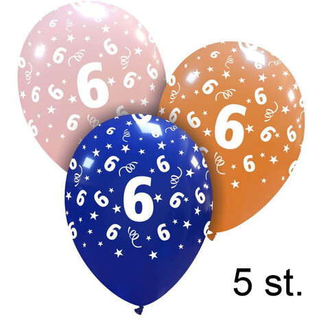 6 jaar helium ballonnen, 5 stuks, 30 cm