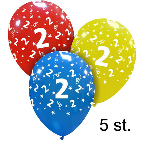 2 jaar helium ballonnen, 5 stuks, 30 cm