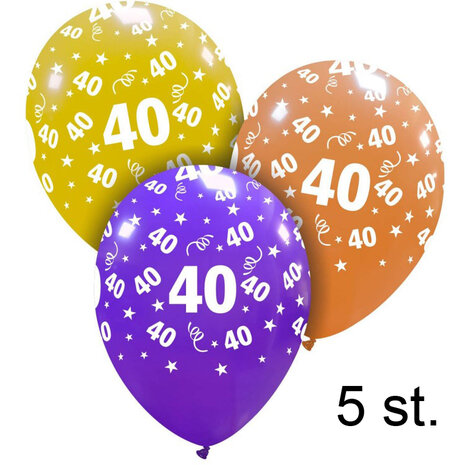40 jaar helium ballonnen, 5 stuks, 30 cm