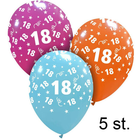 18 jaar helium ballonnen, 5 stuks, 30 cm