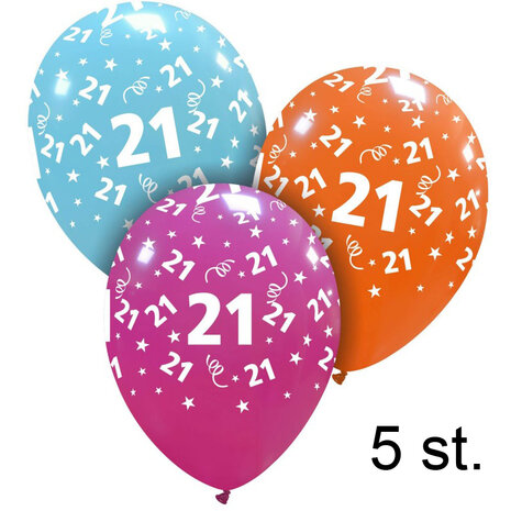 21 jaar helium ballonnen, 5 stuks, 30 cm