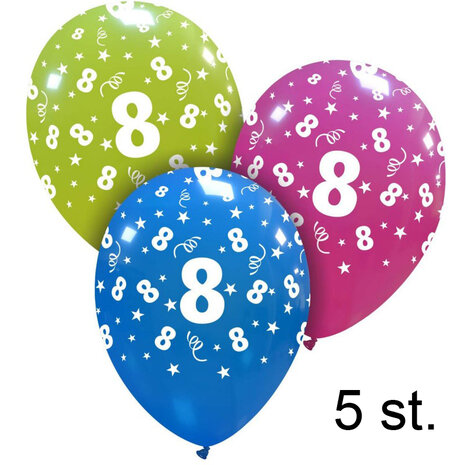 8 jaar helium ballonnen, 5 stuks, 30 cm