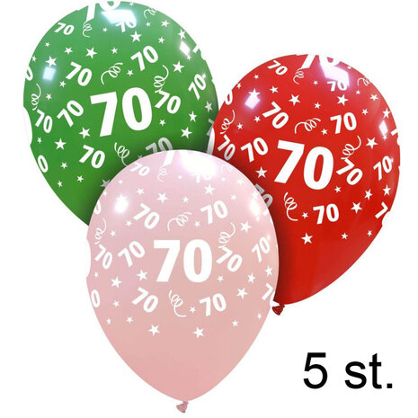 70 jaar helium ballonnen, 5 stuks, 30 cm