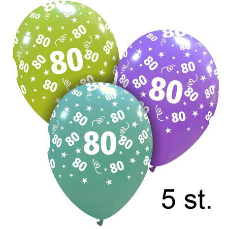 80 jaar helium ballonnen, 5 stuks, 30 cm
