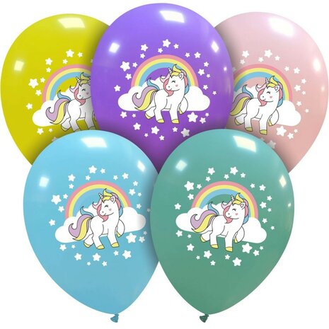 Unicorn rainbow ballonnen, 5 st.