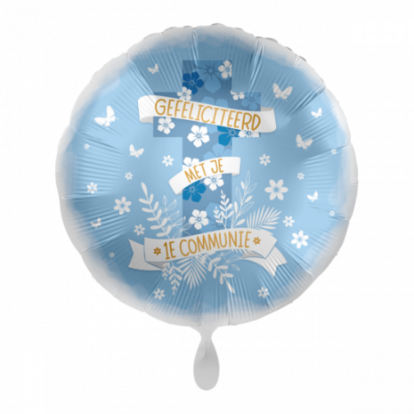 Eerste communie blauw folieballon, 45cm