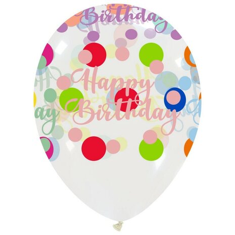 Happy Birthday polka dots ballonnen, 6x, 32cm