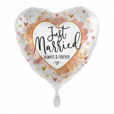 Just Married folieballon, hart, 43 cm