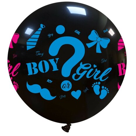 XL Gender Reveal ballon zwart Boy ? Girl, 85 cm