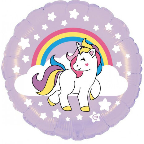 Unicorn rainbow forliballon, 45 cm