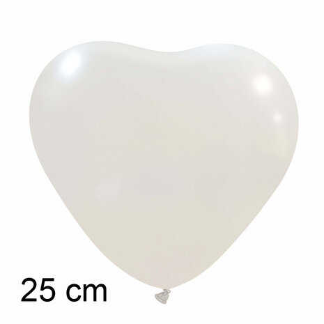 Hartballonnen metallic wit, 25 cm