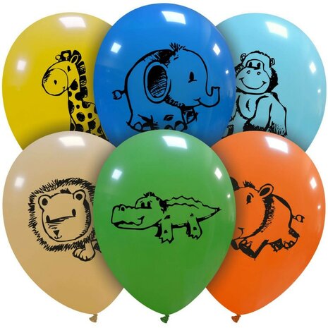 Jungle dieren ballonnen, 6x, 30cm