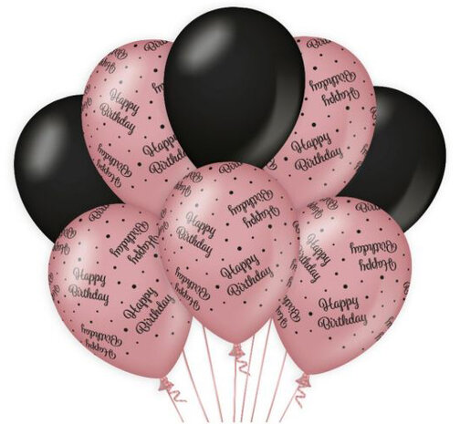 Happy Birthday rose-black ballonnen, 8x