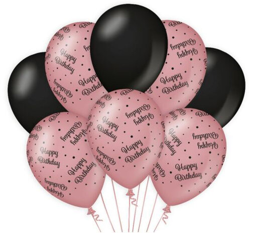 Happy Birthday rose-black ballonnen, 8x