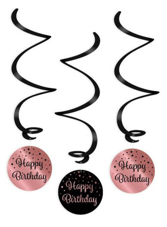 Happy Birthday rose-black swirl hangdeco, 3x