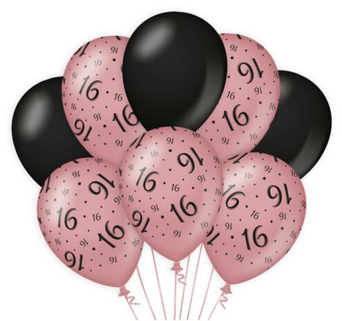 16 jaar rose-black ballonnen, 8x