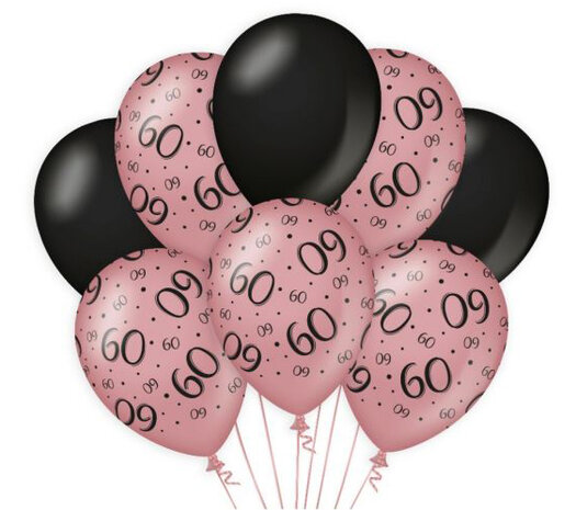 60 jaar rose-black ballonnen, 8x