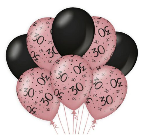 30 jaar rose-black ballonnen, 8x