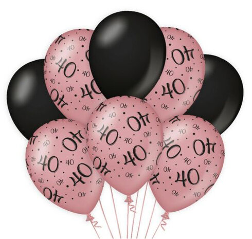 40 jaar rose-black ballonnen, 8x