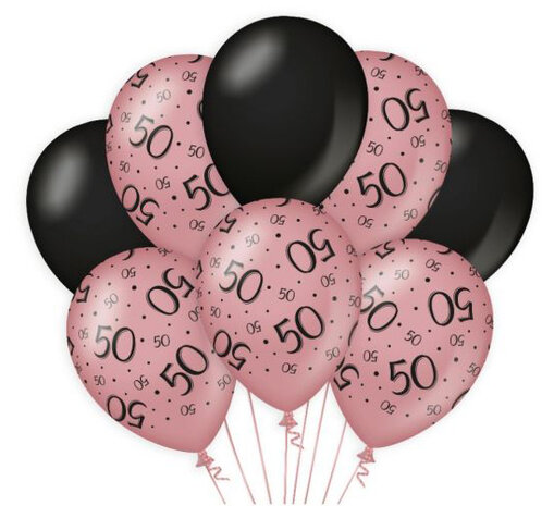 50 jaar rose-black ballonnen, 8x