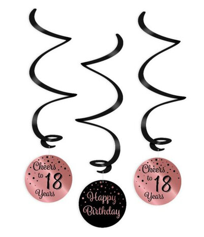 18 jaar rose-black swirl hangdeco, 3x