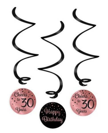 30 jaar rose-black swirl hangdeco, 3x