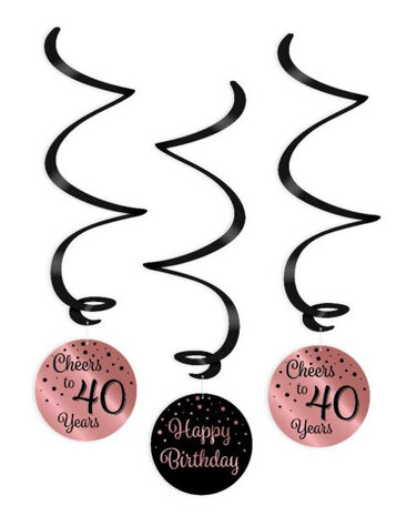 40 jaar rose-black swirl hangdeco, 3x