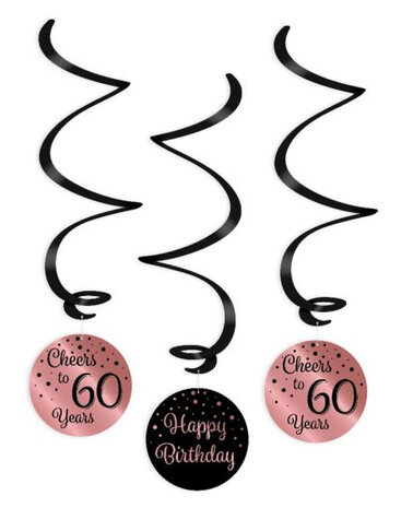 60 jaar rose-black swirl hangdeco, 3x