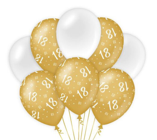 18 jaar gold/white ballonnen, 8 st