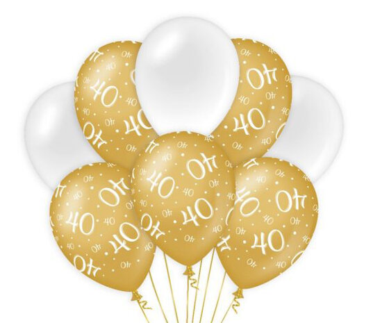 40 jaar gold/white ballonnen, 8 st