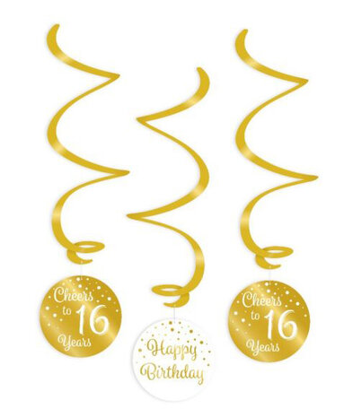 16 jaar gold/white swirl hangdeco, 3x