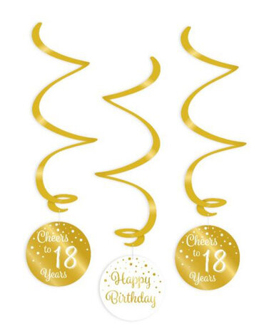 18 jaar gold/white swirl hangdeco, 3x