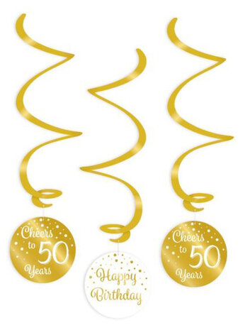 50 jaar gold/white swirl hangdeco, 3x
