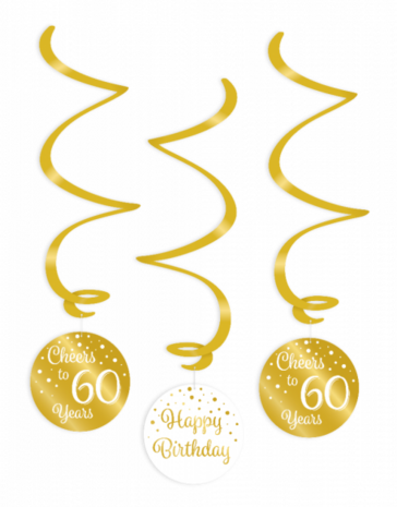 60 jaar gold/white swirl hangdeco, 3x