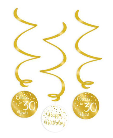 16 jaar gold/white swirl hangdeco, 3x