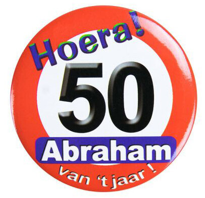 Button 50 jaar verkeeersbord Abraham