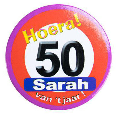 Button 50 jaar verkeersbord Sarah