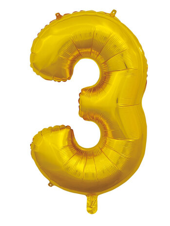 folieballon cijfer 3, Goud, 66 cm / 26 inch