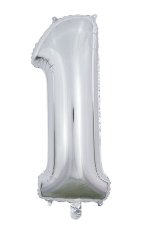 folieballon cijfer 1, Zilver, 66 cm / 26 inch