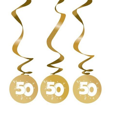 50 goud swirl hangdecoratie, 3 st.