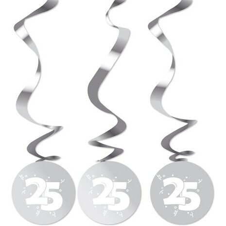 25 zilver swirl hangdecoratie, 3 st.