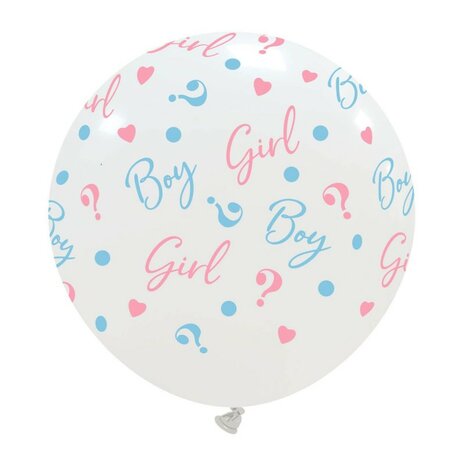 Gender Reveal XL ballon, Boy or Girl, wit, 60 cm