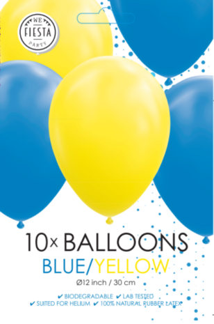 George Eliot protest Vergoeding Blauw en geel ballonnen, 10 stuks, voor lucht en helium