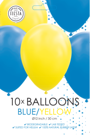 Ballonnen blauw-geel, 10 st.