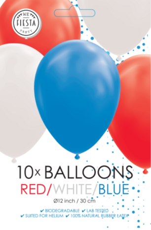 Ballonnen rood-wit-blauw, 10 st.